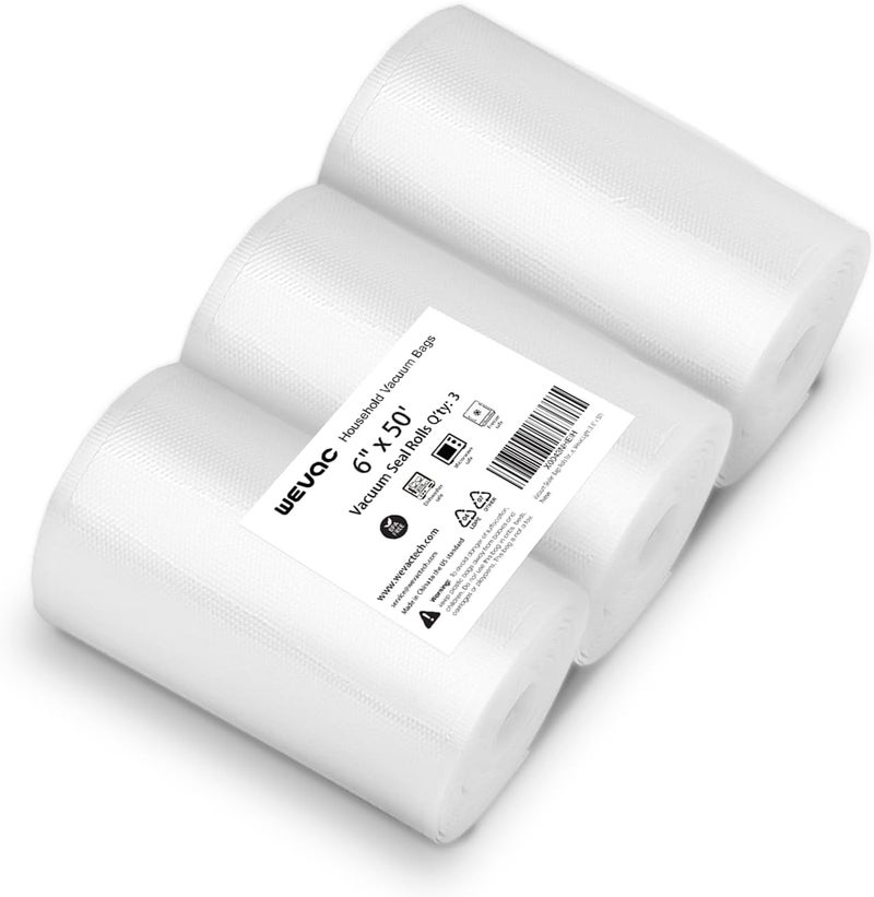 Wevac [2024 New] 6" x 50' 3 Rolls, Vacuum Sealer Rolls Bags for Food, Great for Food Storage, Sous Vide and Meal Prep, Lite - Image 1